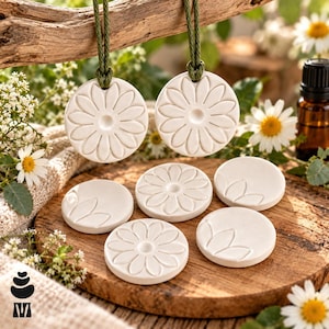 7 Piece Floral Clay Diffuser Set, Handmade Botanical Aroma Stones, Hanging Essential Oil Fresheners, Flower Petal Scent Discs, Gift for Her