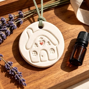 Handmade House Clay Essential Oil Diffuser, Double Sided Heart Aroma Stone, New Home Gift, Housewarming Present, Car & Wardrobe Fragrance