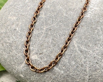 Custom Length Chain Aged Brass 4.4x3.3mm USA Made Classic Cable Oval Bronze Color Antique Brown Steampunk Victorian Grungy Unisex