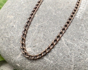 Custom Length Chain Aged Brass 5.1x3.4mm USA Made Round Curb Oval Bronze Color Antique Brown Steampunk Victorian Grungy Unisex