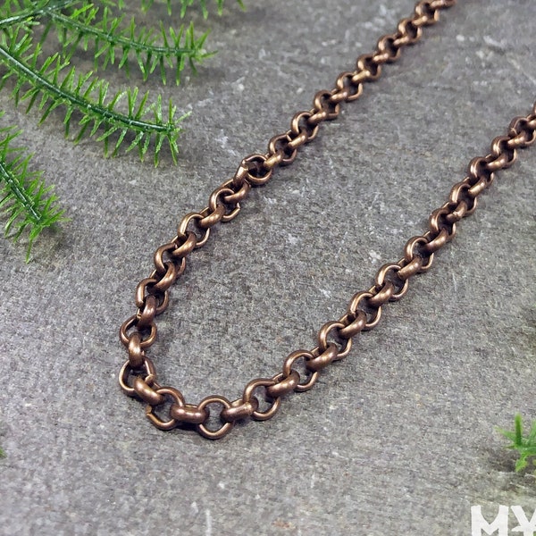 Custom Length Chain Aged Brass 3.6mm USA Made Round Rolo Bronze Color Antique Brown Steampunk Victorian Grungy Unisex