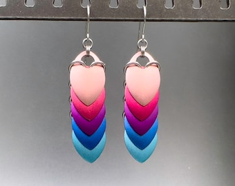 Siren Earrings Omnisexual Pride Inclusive LGBTQIA Anodized Aluminum Scales with Surgical Steel Ear Hooks Hypoallergenic Mermaid Dragonscale