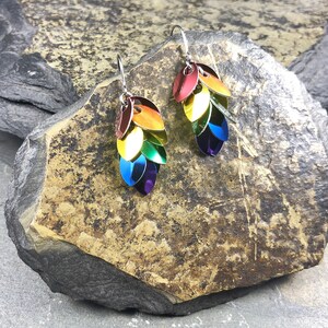 Piasa Earrings Rainbow Pride Anodized Aluminum Tiny Scales with Surgical Steel Ear Hooks Hypoallergenic Mermaid Dragon