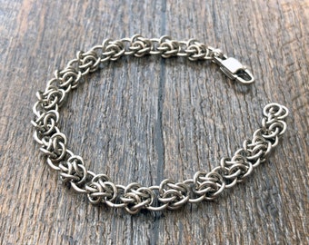 Stainless Steel Four Winds Bracelet Unisex 19 Gauge Chainmaille Industrial Woven Custom Size Lobster Clasp