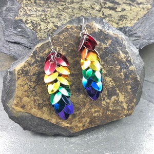 Piasa Earrings Rainbow Pride Long Anodized Aluminum Tiny Scales with Surgical Steel Ear Hooks Hypoallergenic Mermaid Dragon