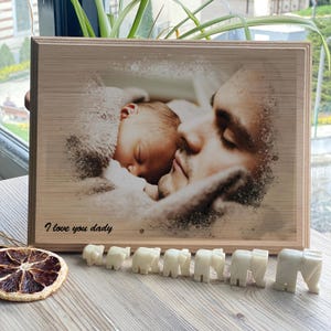 Custom Photo on Wood | Engraved Photo on Wood with Watercolor Style| Custom Wall Art| Personalized Portrait from Photo as Long Distance Gift