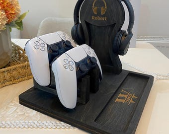 Personalized Gamer Desk Organizer | Custom Gaming Controller Stand with Headphone Holder | Gift for Him | Gamer Decor | Gamer Gift for Men