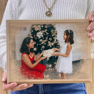 Personalized Couple Portrait Photo | Christmas Photo Gift | Custom Photo on Wood | Engraved Photo on Wood Watercolor Style | Custom Wall Art