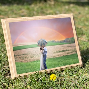 Foto personalizada en madera / Imagen grabada personalizada en madera con acuarela / Marco rústico de madera / Regalo de aniversario / Regalo de boda con foto