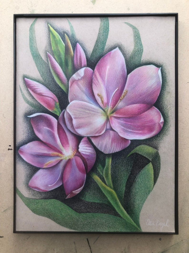 Floral 1 Original Prisma Colored Pencil Drawing