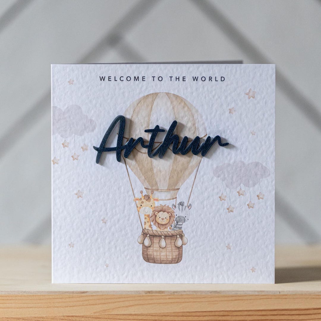 New Baby Hot Air Balloon Card | Personalised Laser Cut Name - Etsy UK