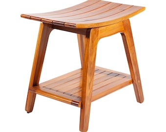 Teak Wood Stool Chair - For Shower, Bedroom, Living Room, Outdoors 18.5" x 14" x 18.5"