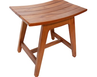 Teak Wood Stool Chair - For Shower, Bedroom, Living Room, Outdoors 18.5" x 14" x 18.5"