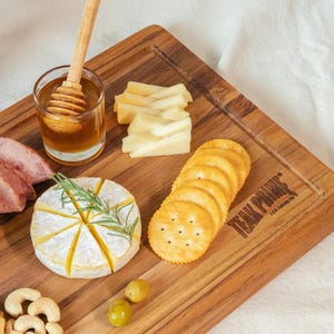 Cutting Board With Juice Grooves and Grip Handles - Reversible Edge Grain Teak Wood