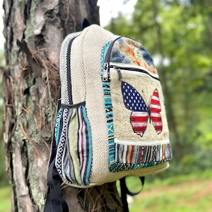 Handmade Butterfly Embroidery Hemp Cotton Backpack | Organic Himalayan Rucksack | Boho Backpack from Nepal | Eco-Friendly Unisex Travel Bag