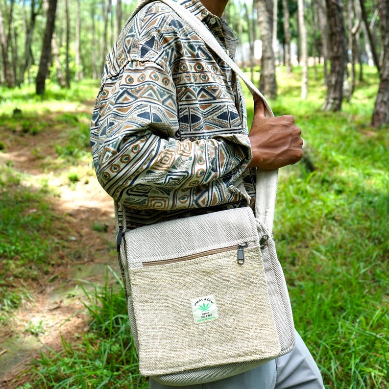 LONGING TO BUY Hemp Crossbody Bag - Eco-Friendly Shoulder Sling For Men & Women, 3 Compartments
