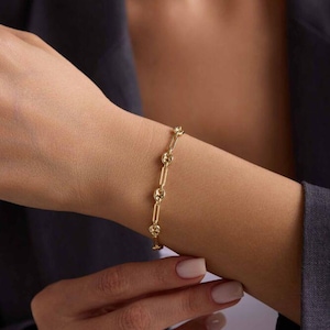 14k Gold  Link Chain Bracelet -  Gold Link Bracelet - 14k Paperclip Bracelet - Gift For Women