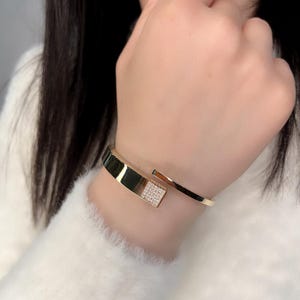 14k Gold Diamond Cuff Bracelet - Every Day Cuff Bracelet - Luxury Real Gold Cuff Bracelet - Gift For Her
