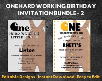 Constructie Carhartt eerste verjaardagsuitnodiging, bundel van 2: Hard Working Little Man (canvasjabloon)