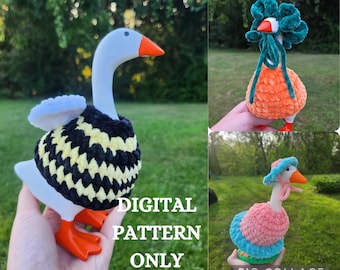 DIGITAL BUNDLE Crochet 7&quot; Desk Goose Pumpkin + Bumblebee + Dress Pattern | Desk Goose Pattern | 7&quot; Goose Pattern
