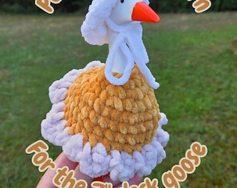 Patrón de crochet para atuendo de pastel de calabaza de ganso de escritorio de 18 cm (descarga digital)