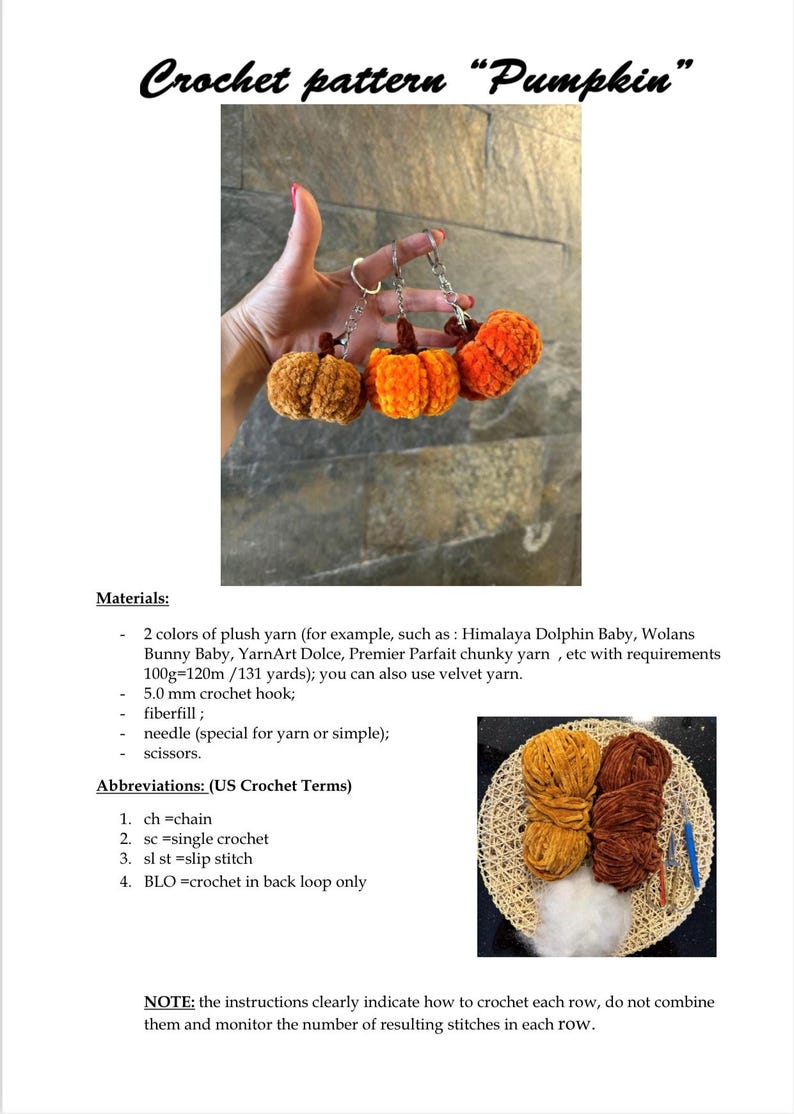 Häkelanleitung „Kürbis“ (ohne Nähen). Englische PDF-Anleitung. Kürbis-Schlüsselanhänger. Amigurumi-Kürbis. Gehäkelter Plüschkürbis. Bild 10