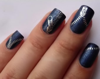 Calcomanías de uñas con cremallera plateada: Arte de uñas minimalista DIY (20 pegatinas impermeables)