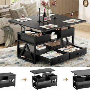 40" Lift Top Coffee Table, 4-in-1 Multi-Function Storage Table with Hidden Compartments, Farmhouse Square Coffee Table for Living Room