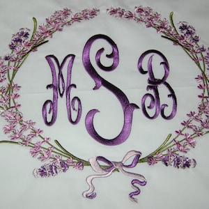 Monogrammed Pillowcase-Embroidered in any color you desire--LAVENDER WREATH