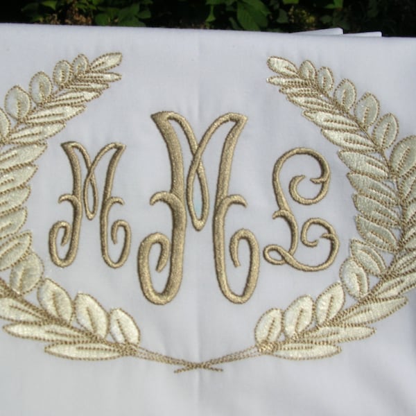 Monogrammed Pillowcase-Embroidered in any 2 colors you desire--LAURELS