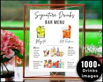 Bar Menu Template, Editable Signature drink Sign, Printable Bar Menu , 1000+ Drinks and Garnishes, Canva Editable