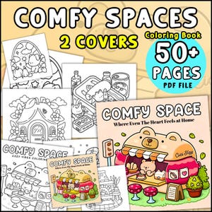Comfy Spaces: 50 Pages of Cozy Spaces and Hygge Corners Coloring Book for Teens & Adults ,  Instant PDF Download ,  Adult coloring