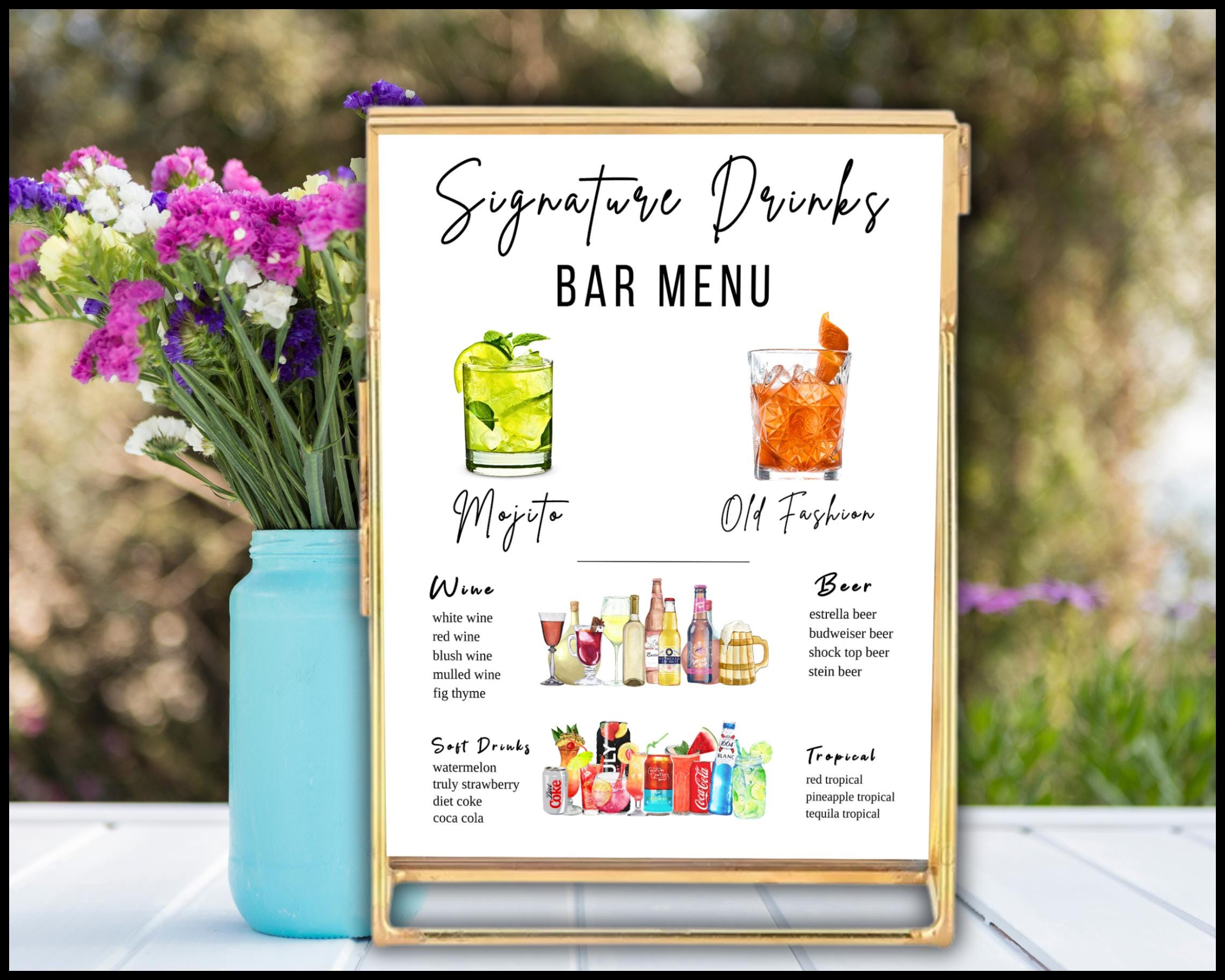 Bar Menu Template, Editable Signature Drink Sign, Printable Bar Menu ...