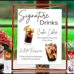Signature Drink Sign, Editable Bar Menu Template, Printable Drinks Menu Templates, 1000+ Drinks and Garnishes, Canva Editable