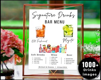 Bar Menu Template, Editable Signature drink Sign, Printable Bar Menu , 1000+ Drinks and Garnishes, Canva Editable