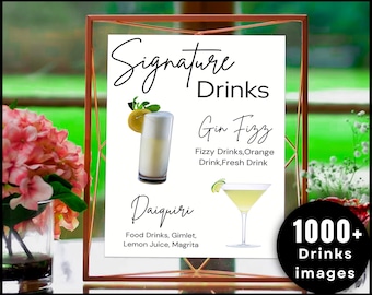 Signature Drink Sign, Editable Bar Menu Template, Printable Drinks Menu Templates, 1000+ Drinks and Garnishes, Canva Editable