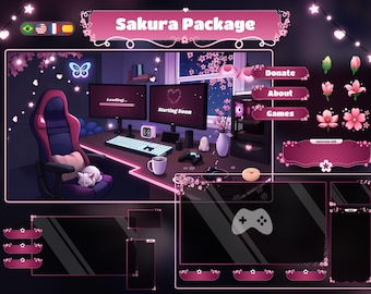 Animated  Cherry Blossom Room Stream Package - Twitch Stream Overlay - Sakura - Streamlabs, youtube, kick, OBS