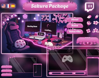 Animated Cherry Blossom Stream Package - Lo-fi Room, Sakura, Coffee vibes- youtube, kick, Streamlabs, OBS