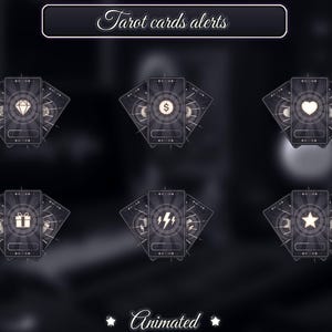 Animated Stream Package Black & White, Witch Desk, Dark Twitch Overlay - Tarrot Cards, Gothic Room, Mystic ... image 6