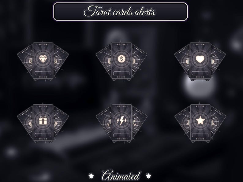 Animated Stream Package Black & White, Witch Desk, Dark Twitch Overlay - Tarrot Cards, Gothic Room, Mystic ... image 6