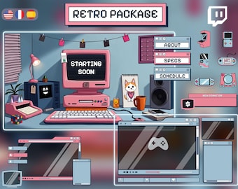 Animated Retro Computer Stream Package - Comic room Overlays - Vintage - Twitch, OBS, Streamlabs, youtube, kick