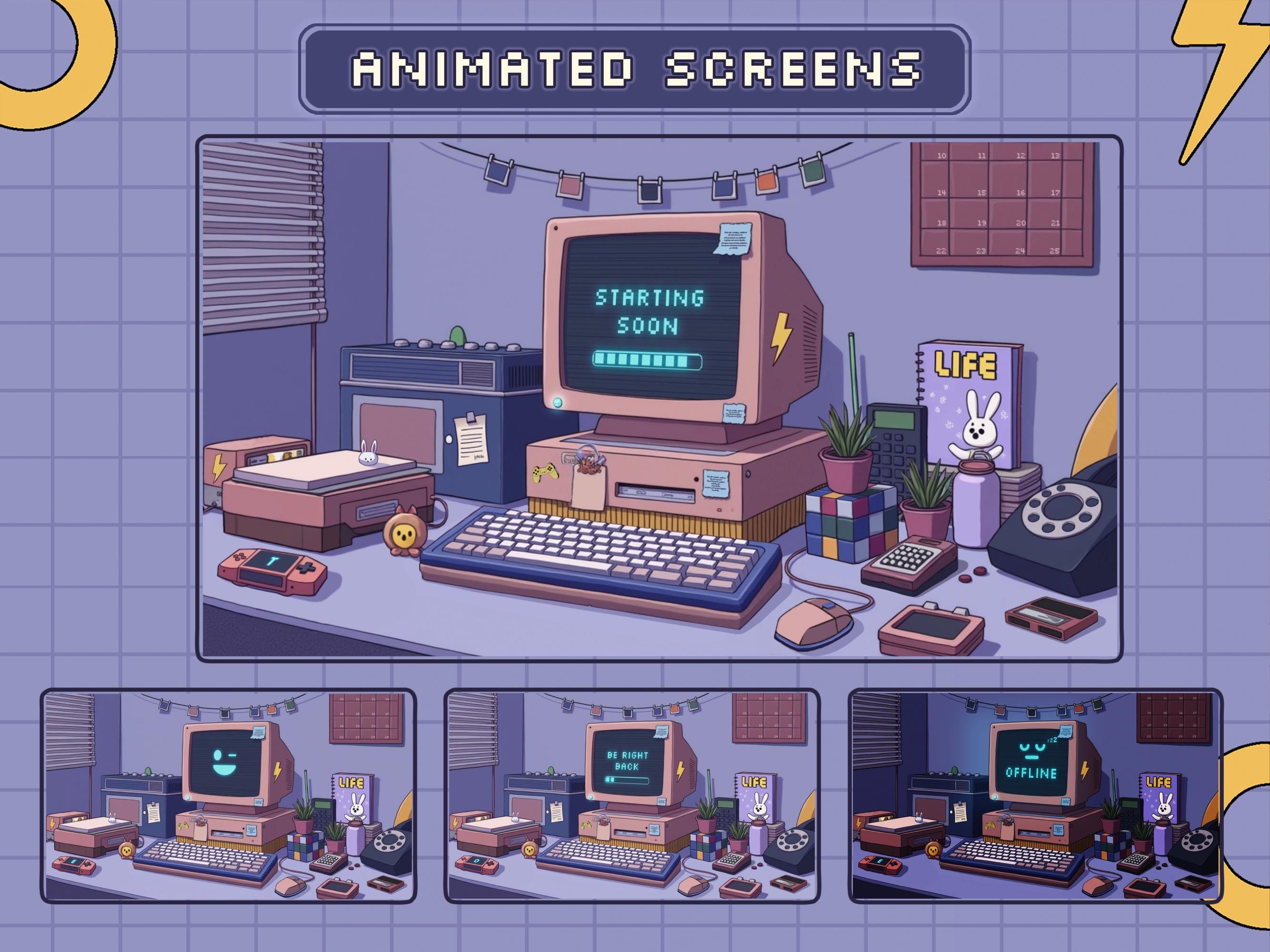 Animated Retro Computer Stream Package - Comic Gamer Room Twitch ...