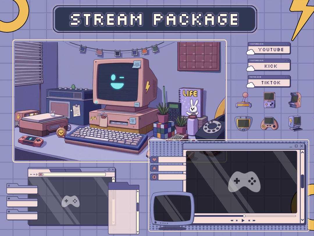 Stream Computer Frame Retro Animated Retro Computer Stream Package - Comic Gamer Room Twitch ...