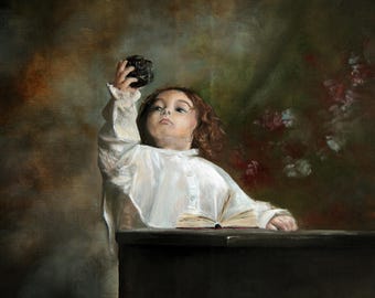カスタム油絵肖像画、子供の肖像画、子供の絵画、油絵肖像画、子供の