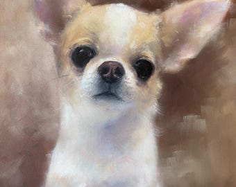 Original Oil Pet Portrait, Custom Chihuahua Painting, Handmade Canvas Art