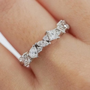 Multi Stein Labor gewachsen Diamant Eternity Hochzeitsband, Mix Form Diamant Band, Multi Form Diamant Cluster Band, Art-Deco-halbe Eternity Band