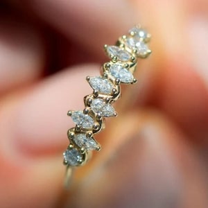 Marquise Cut Lab Grown Diamond Curve Band Ring, Zig Zag Band Ring, Curved Contour Ring, Wave Ring, Marquise Half Eternity Minimalist Band