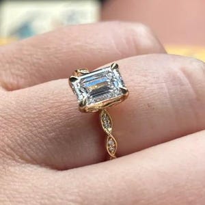 2 CT Emerald Cut Lab Grown Diamond Engagement Ring For Women, Antique Filigree Ring, 14K Gold Vintage Emerald Cut Ring, Wedding Bridal Ring
