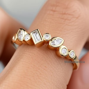 Multi Stein Labor gewachsen Diamant Eternity Hochzeitsband, Mix Form Diamant Band, Multi Form Diamant Cluster Band, Art-Deco-halbe Eternity Band