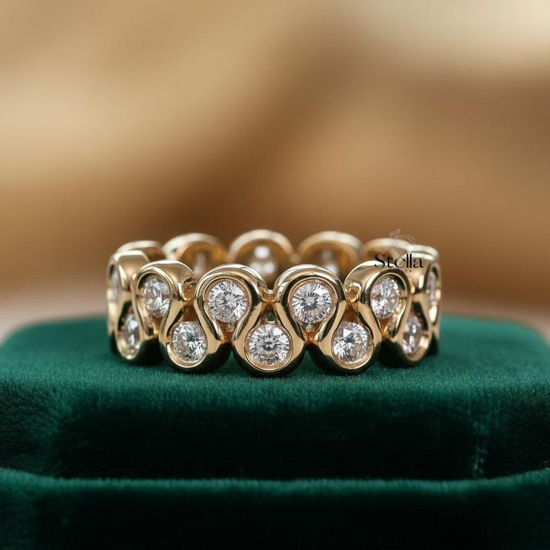 Double Row Bezel Set Eternity Wedding Band, Round Lab Grown Diamond ...